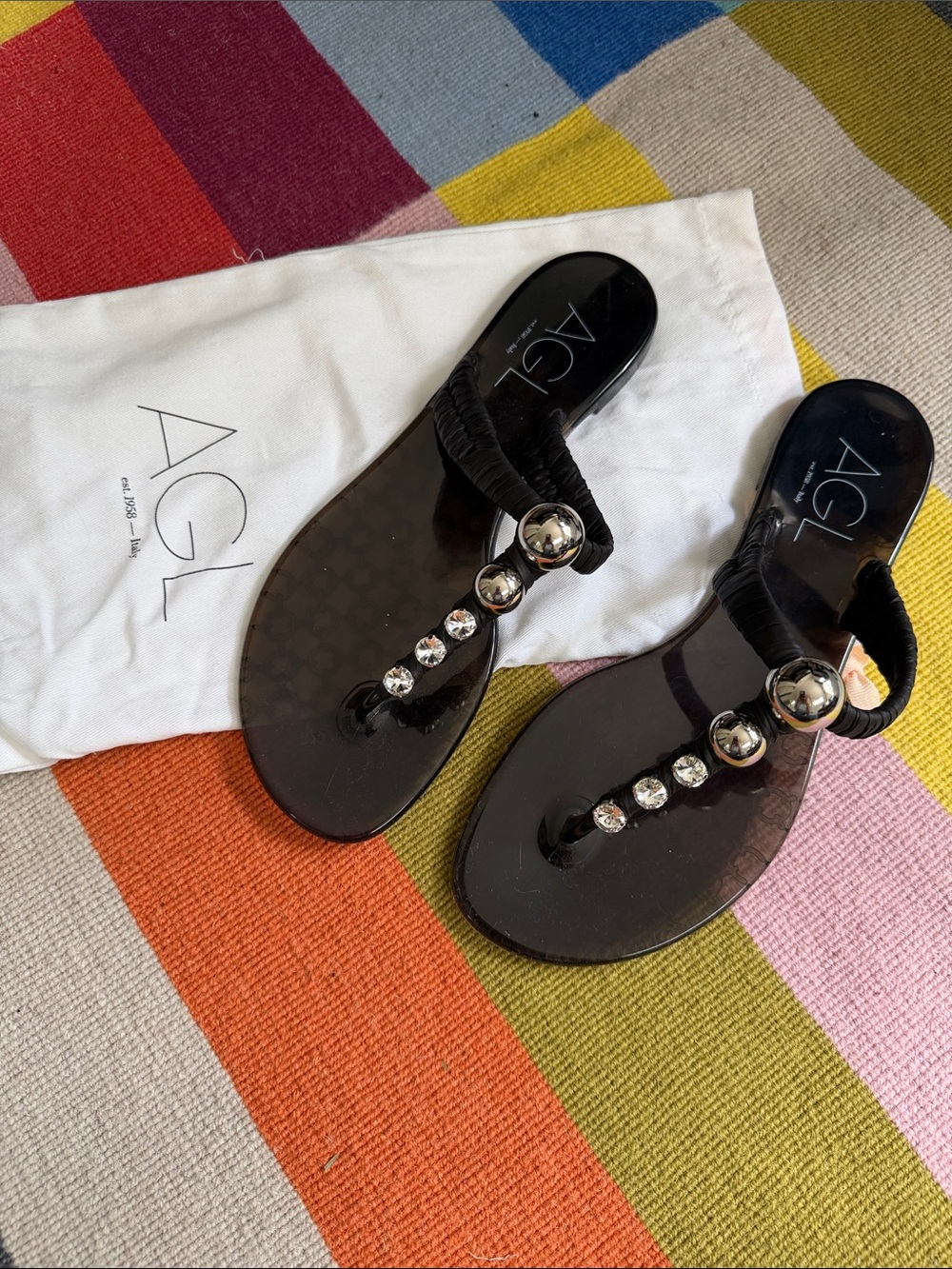 AGL Black Sandals with Silver Accents